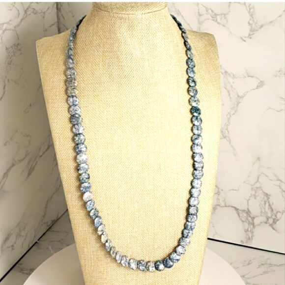 VINTAGE Blue-Green Agate DISC BEADED NECKLACE - Picture 1 of 5